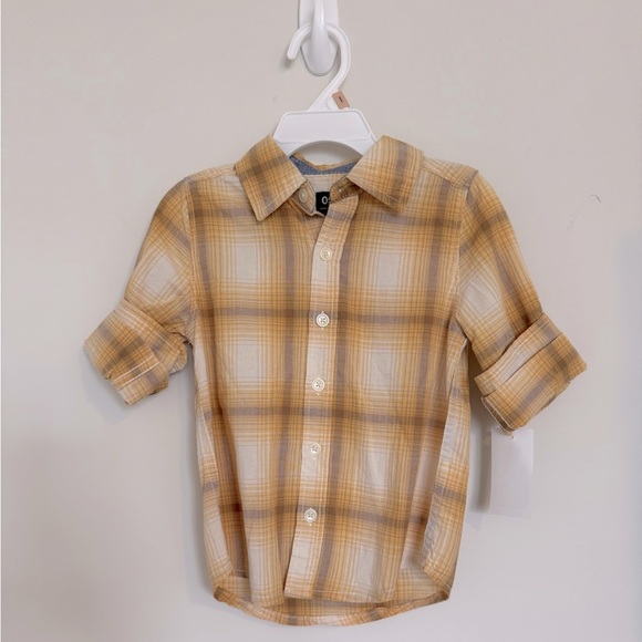 OshKosh B'gosh Yellow and White Plaid Button Down Shirt Size 2T 100% Cotton - Picture 1 of 6
